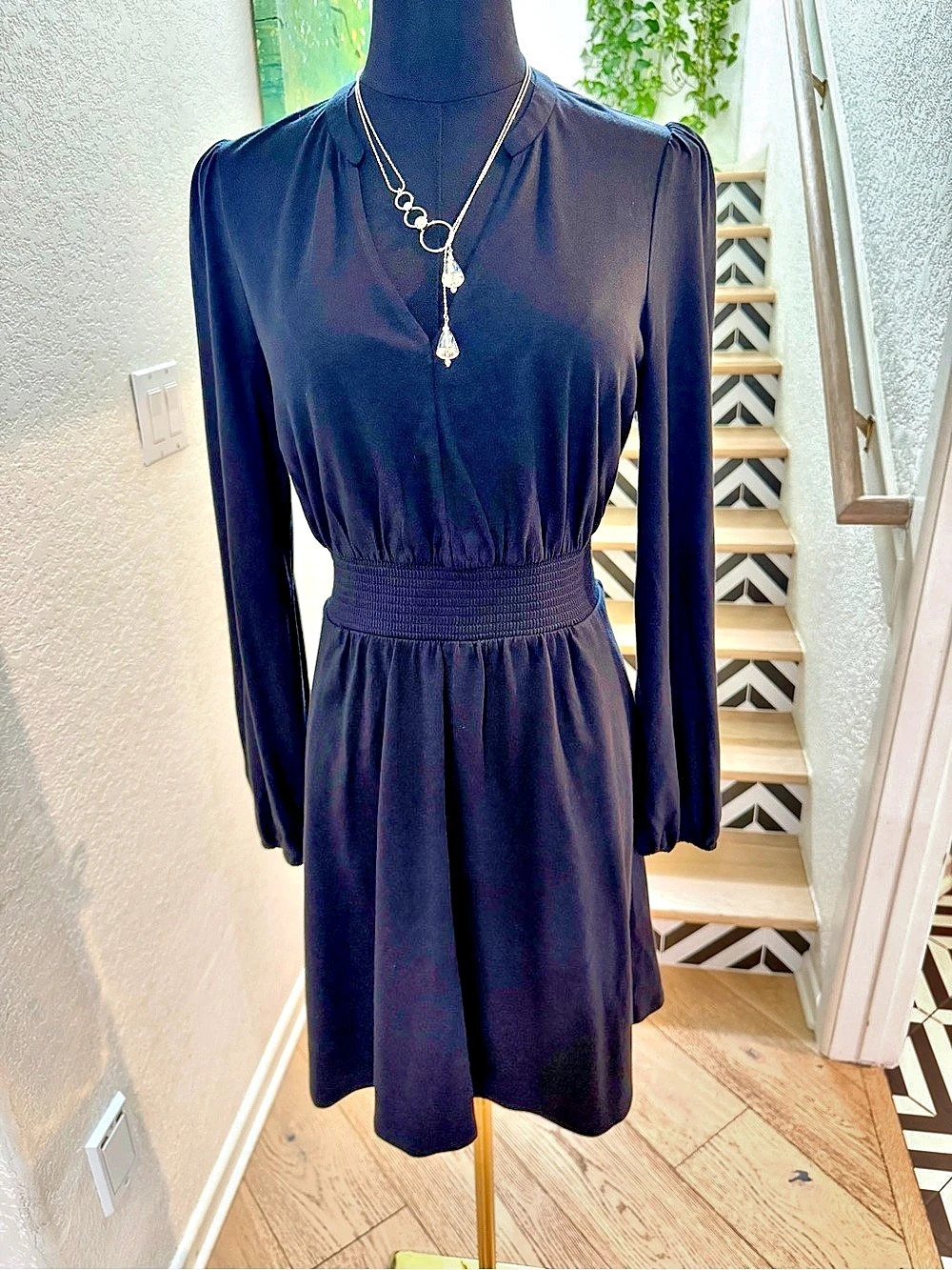 Boden Georgia Jersey Midi Dress Long Sleeve Mini Dress in Black Size Medium